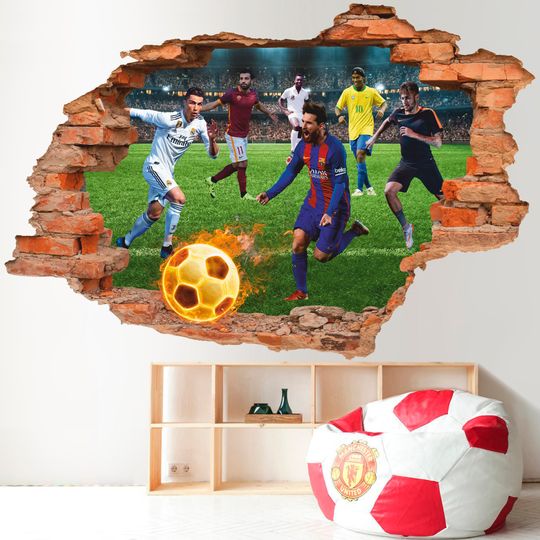 Discover Football 3D Wall Decal, Football Stars Wall Sticker, Sport, Wall Decals, Wall Art, Decor