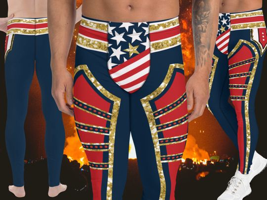 Discover Mens Leggings Wrestling Hero, Patriotic Glam Rock Fashion Leggings