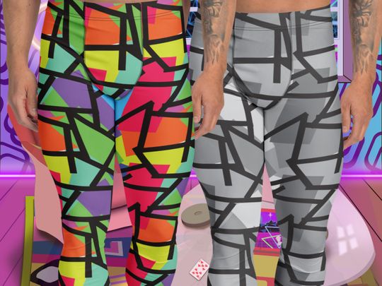Discover Patterned Mens Leggings Neoncore Vintage 80s Memphis Harajuku Aesthetic Leggings