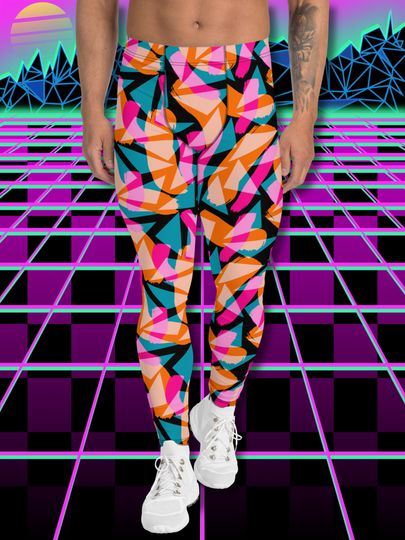 Discover Mens Leggings Patterned Geometric Memphis Design Colourful Harajuku Running Tights