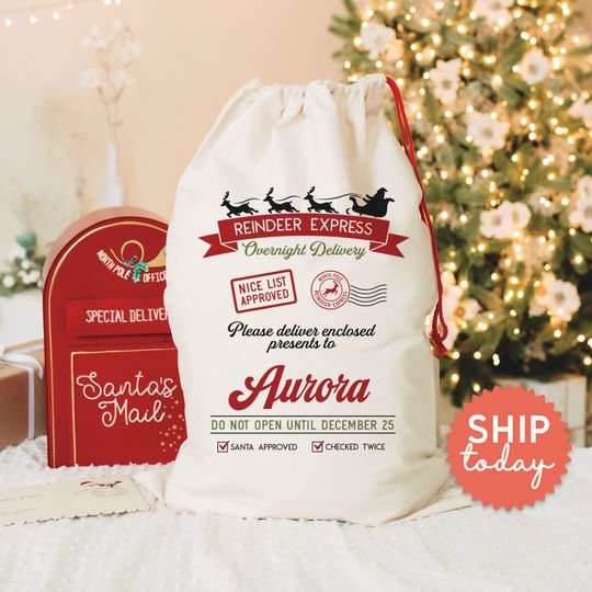 Discover Custom Reindeer Express Overnight Delivery Santa Sack