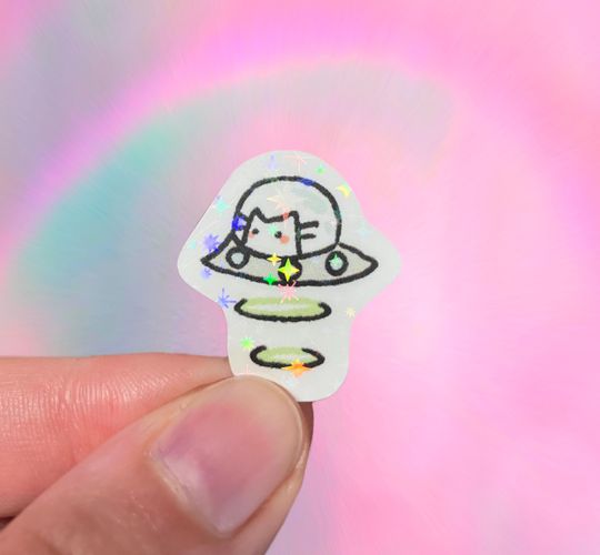 Discover Tiny cat UFO sticker