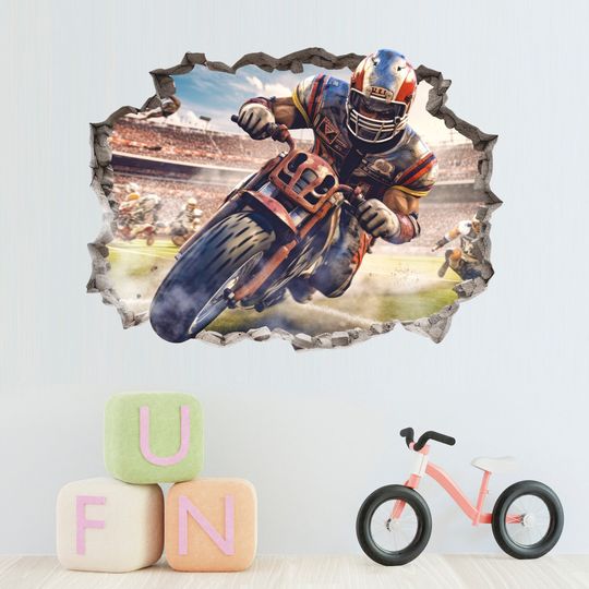 Discover Motorcyclist 3D Wall Decal, Motorbike Wall Sticker, Racing Motorcycle, Bike, Sport, Race, Wall Decals