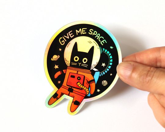 Discover Holographic Astronaut Cat Sticker