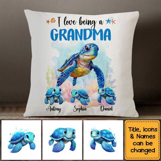 Discover Gift For Grandma I Love Being A Grandma Sea Turtle Ocean Personalized Pillow