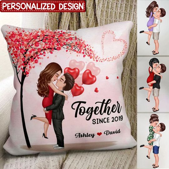 Discover Couple Hugging Kissing Under Heart Tree Personalized Pillow