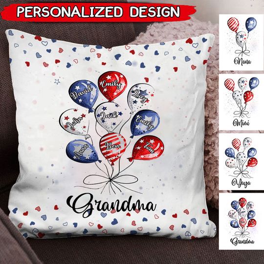 Discover Grandma Auntie Mom Little Balloon Kids American Flag Pattern Personalized Pillow