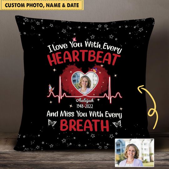 Discover Personalized Memorial Upload Photo Woth Heart Pillow