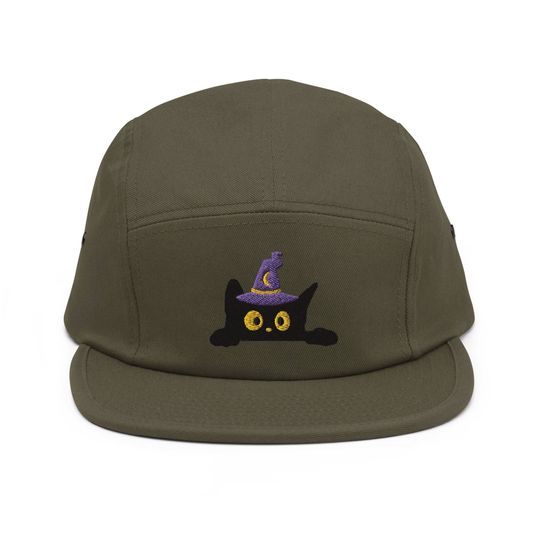 Discover Halloween Witch Cat Embroidered 5 Panel Camper Cap