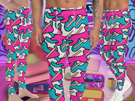 Discover Mens Leggings Colorful, Harajuku Retro Memphis Fashion, Meggings Festival Pants