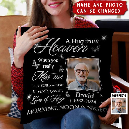 Discover Personalized Memorial Hugs From Heaven Loss of Loved One Remembrance Gift Pillow