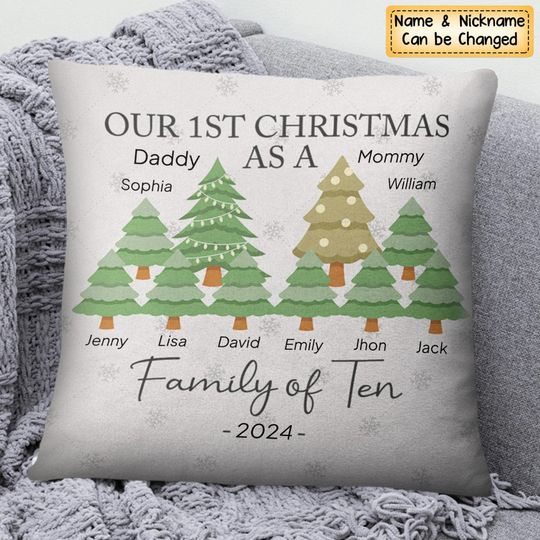 Discover First Christmas As A Family Of Three - Personalized Pillow