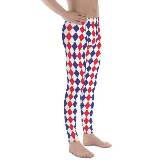 Discover Argyle Pattern in Red and Blue Men's Leggings