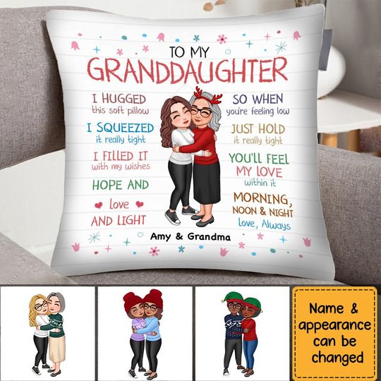 Discover Grandma Hugging Grandkid To My Granddaughter Grandson Personalized Pillow