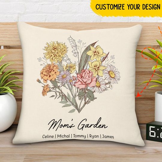 Discover Birth Flower Family Bouquet Names Personalized Pillow