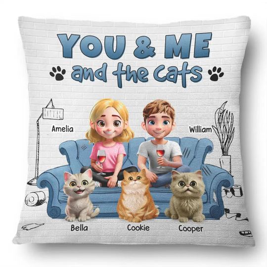 Discover You And Me And The Cats 3d Effect - Personalized Pillow