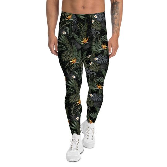 Discover Bird of Paradise Leggings for Men - All Over Print Floral Pattern