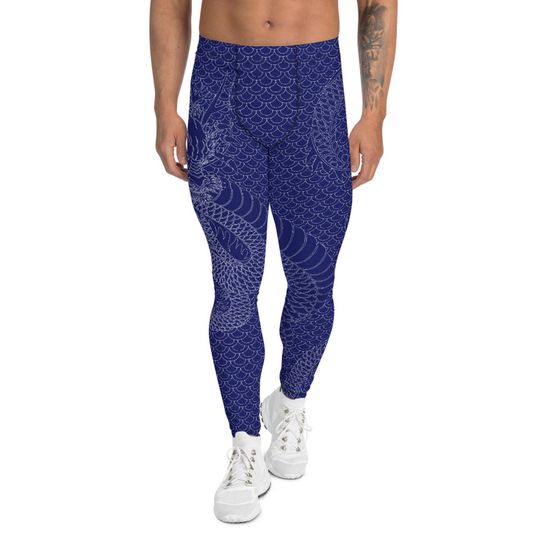 Discover Dragon Leggings for Men Navy Blue with Dragon Scales