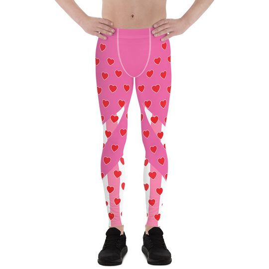 Discover Valentines Day Men's Leggings - All Over Print Red Hearts on Pink Leggings