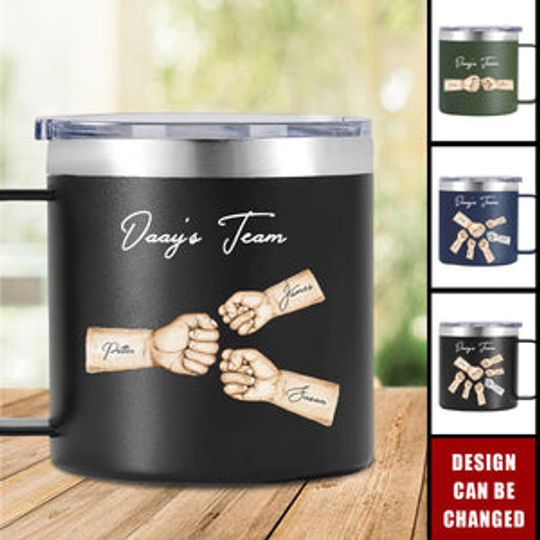 Discover Daddy's Team Fist Bump Personalized Stainless Steel Tumbler With Handle