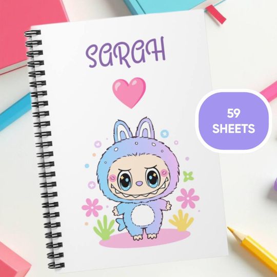 Discover Labubu notebook, personalized stationery, back to school gifts, preppy back to school, gift for girls, gift for her, ruled line notebook