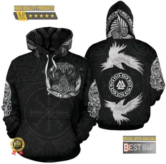 Discover Raven Norse Viking 3D Hoodie Unisex Size S-5XL