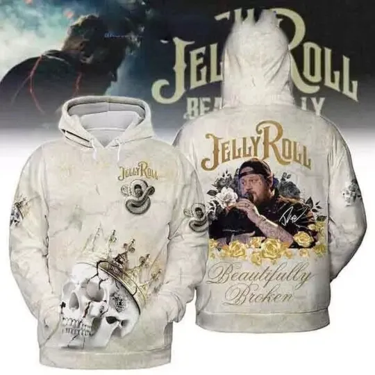 Discover Jelly Roll Beautifully Broken Golden Crown 3D Hoodie Gift For Fans