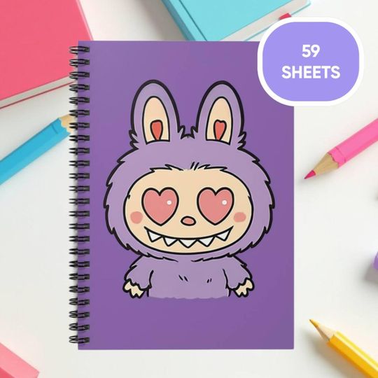 Discover Labubu notebook, ruled line spiral notebook, funny school supplies, gift for labubu lovers, back to school, cute stationery, for students