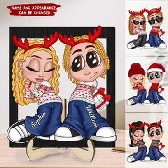 Discover Christmas Y2K Couple Frame Personalized 2-Layer Wooden Plaque