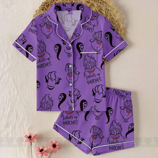 Discover Ursula Bad Witch Unisex Satin Pajamas Set, Spooky Season Pajamas , Long Sleeve And Short Styles