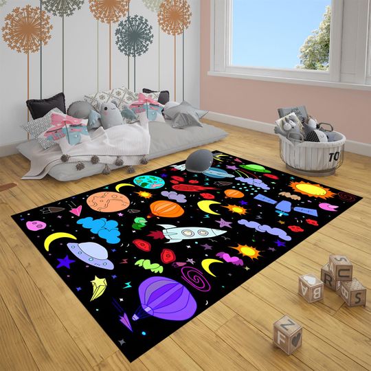 Discover Space Rug,Planet Rug,Rocket Rug,Soft Rug,Cute Rug,Space Decor,Nursery Rug,Child Room Rug,Custom Rug,Gift for Kids,Personalized Rug,Area Rugs