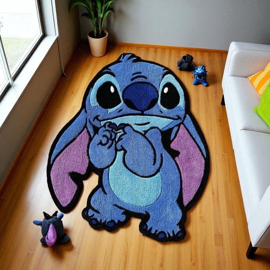 Discover Lilo Stitchh Inspired Tufted Rug - Handmade Cartoon Floor Mat