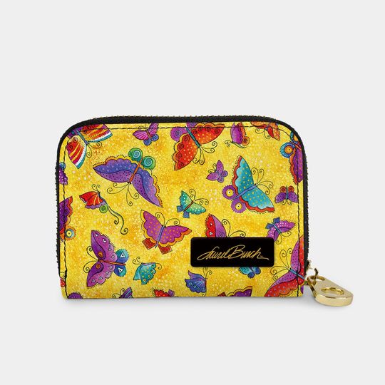Discover Laurel Burch Flutterbyes Zipper Wallet, RFID Protection Zip Card Holder, 11 Pocket Vegan Leather Wallet, Blue Purple Red Pink Butterfly Art