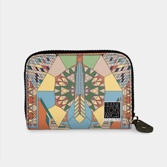Discover Frank Lloyd Wright Imperial Peacock Zipper Wallet, RFID Protection Zip Card Holder, 11 Pocket Vegan Leather Wallet for Women, Architect Gift