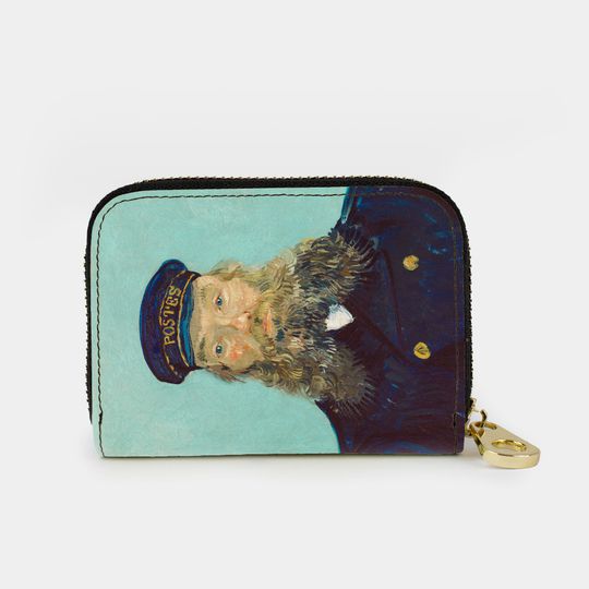 Discover Van Gogh Postman Zipper Wallet, RFID Protection Zip Card Holder, 11 Slot Vegan Leather Wallet, Painted Postman Portrait Fine Art Card Holder