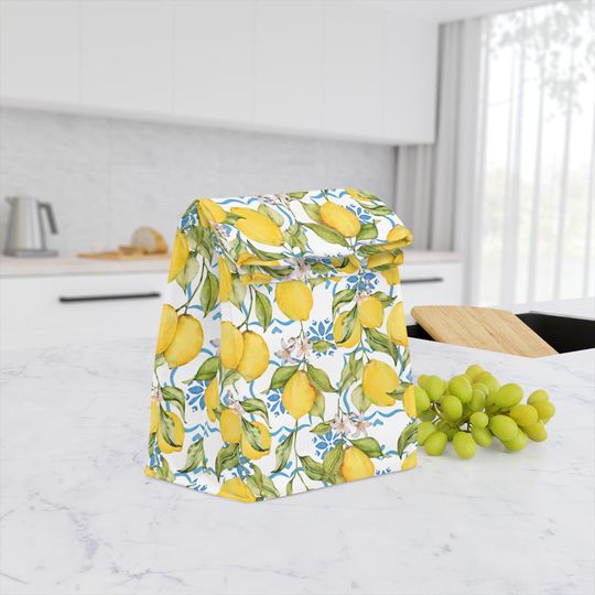 Discover Lemon and Tile Print Lunch Bag - Eco-Friendly Insulated Tote for Work, School, Picnic, or Beach Outings, Perfect Gift for Foodies
