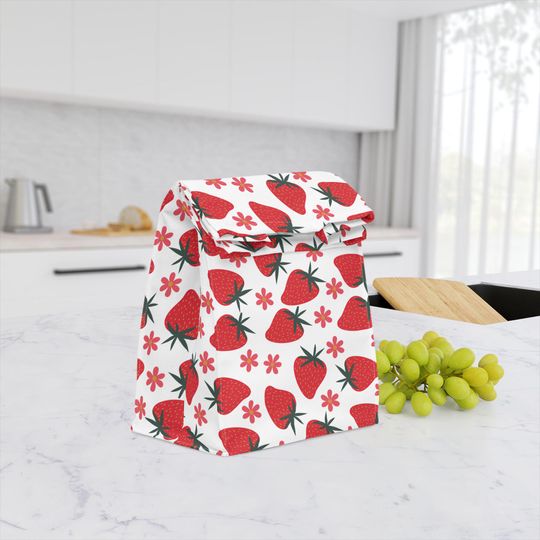 Discover Strawberry Print Lunch Bag | Cute Insulated Lunch Tote for Kids and Adults | Perfect for School, Work, Picnic, or Beach