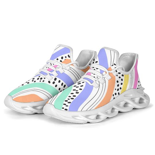 Discover Pastel Stripes and Dots M-Sole Sneakers, Unisex Adult Shoes Casual Shoes