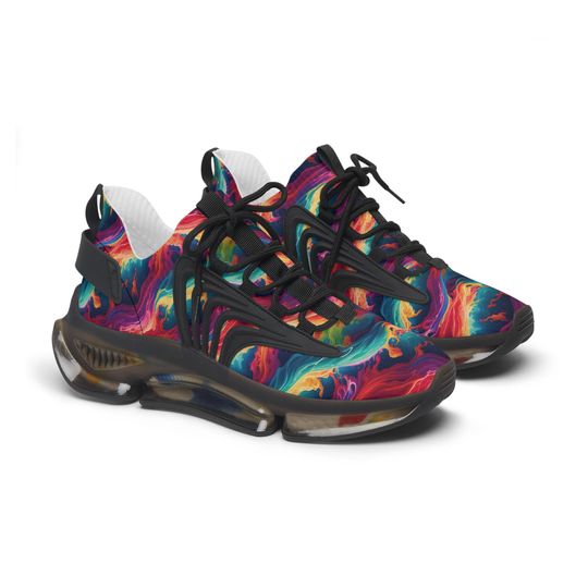 Discover Rainbow Waves Women's Mesh Sneakers, Colorful Rainbow Pattern Running Shoes