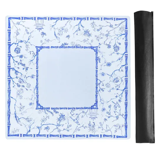 Discover Large Blue Mahjong Mat (31.5” X 31.5”) with Black Carrying Bag, Anti-Slip, Noise