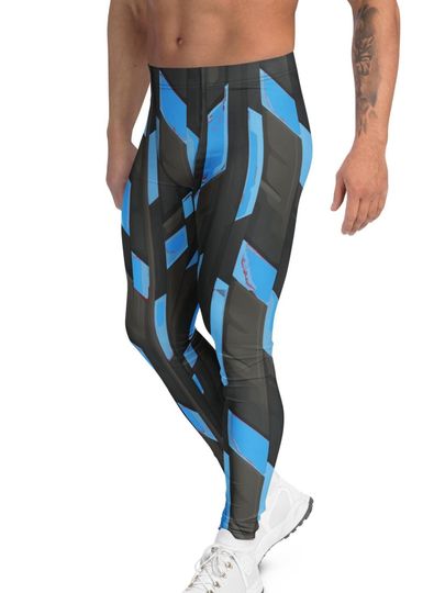 Discover Cyber Blue Trendy Gym Leggings for Men, Durable Stretchy Mens Weight Lifting Tights
