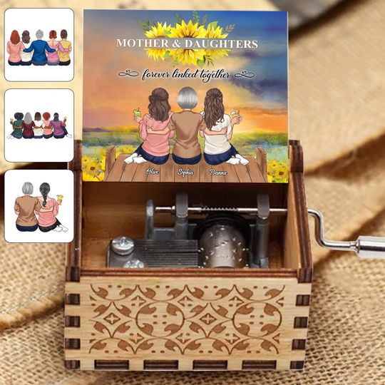 Discover Mother And Daughters - Personalized Mother Hand Crank Music Box
