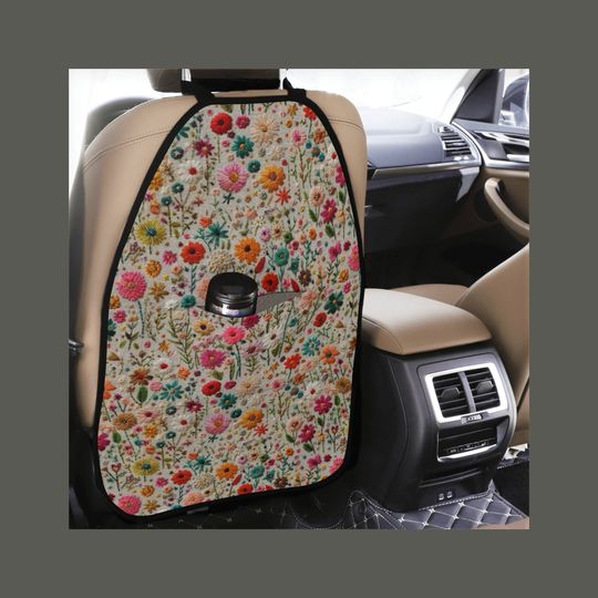 Discover Summer Flowers Kick Mat for Car Seatback Protection For Kids Dogs