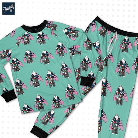 Discover Personalize Disneyyy Skull Stitchh Halloween Pajamas, Custom Sleepwear Set, Short & Long Sleeve, Disneyyy Gift for Kids