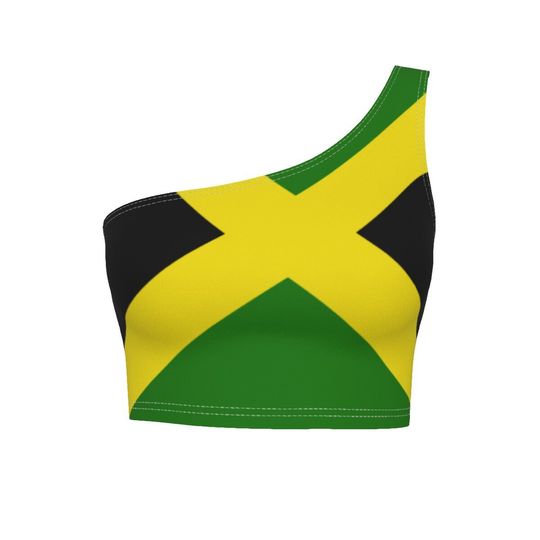 Discover Jamaican Flag All-Over Print Women's One-Shoulder Cropped Top