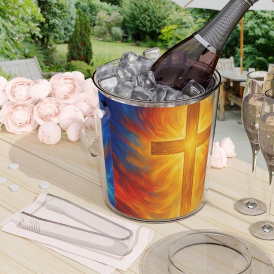 Discover Vibrant Faith-Inspired Ice Bucket with Tongs, Christian Party Decor, Colorful Beverage Cooler, Baptism Gift, Summer BBQ Essential