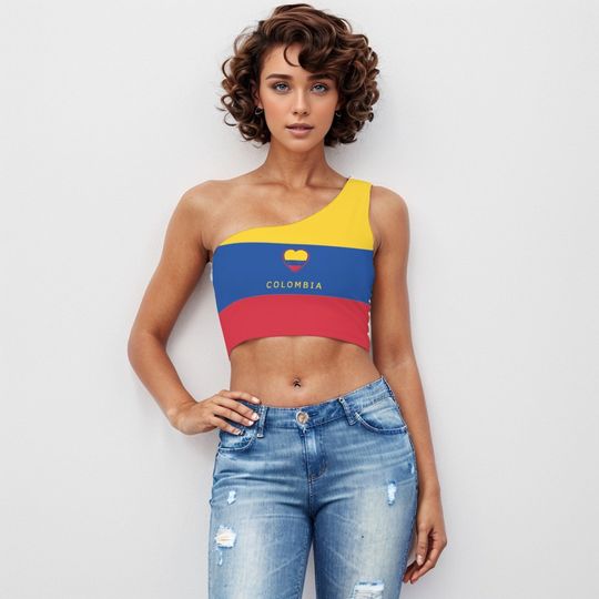 Discover Colombia One-Shoulder Cropped Top Colors of Colombian Flag Colombian Pride Crop Top