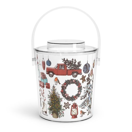 Discover Festive Ice Bucket with Tongs, Holiday Drink Chiller, Christmas Party Decor