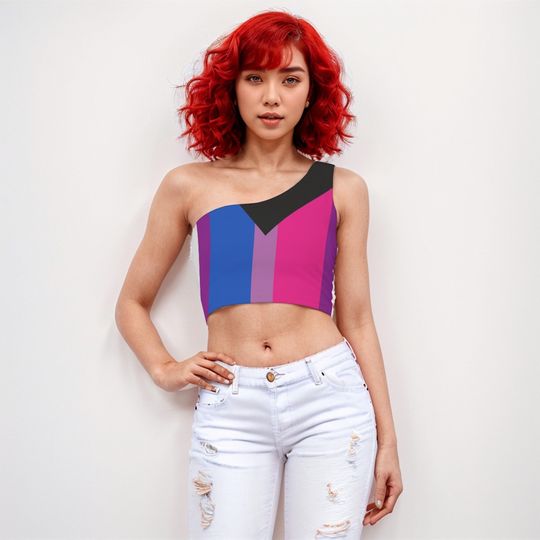 Discover Demisexual Bisexual Pride One-Shoulder Cropped Top Colors of Demisexual Bi Pride Flag