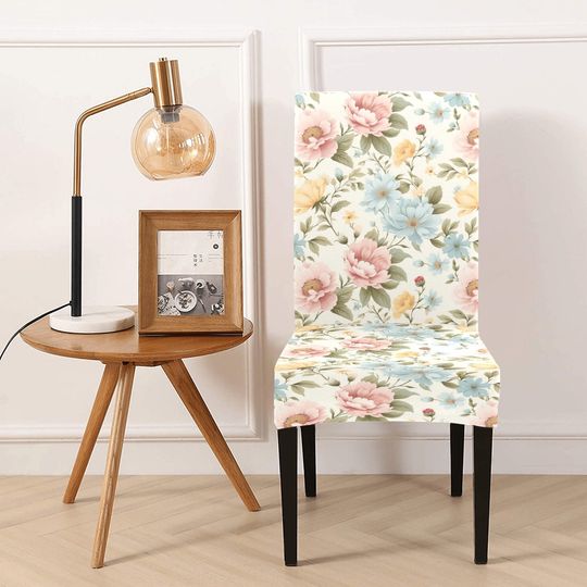 Discover Vintage Floral Dining Chair Seat Covers, Blue Pink Pastel Flowers Retro